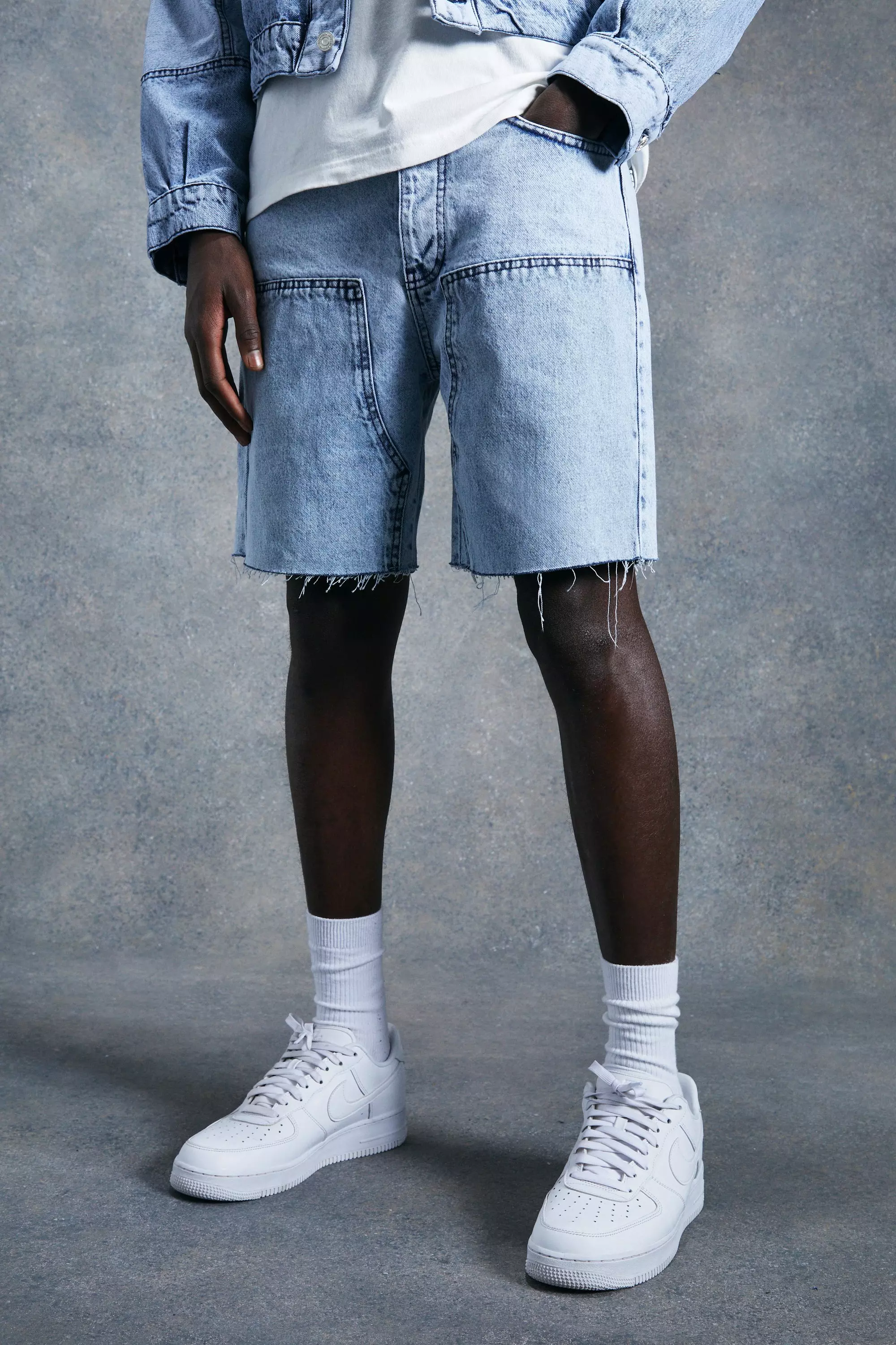 Mens denim shorts on sale outfit